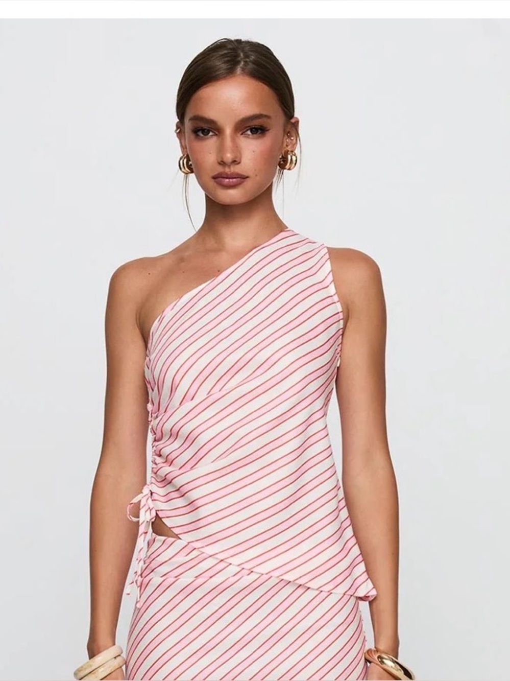 Princess Polly One-Shoulder Pink & White Striped Top